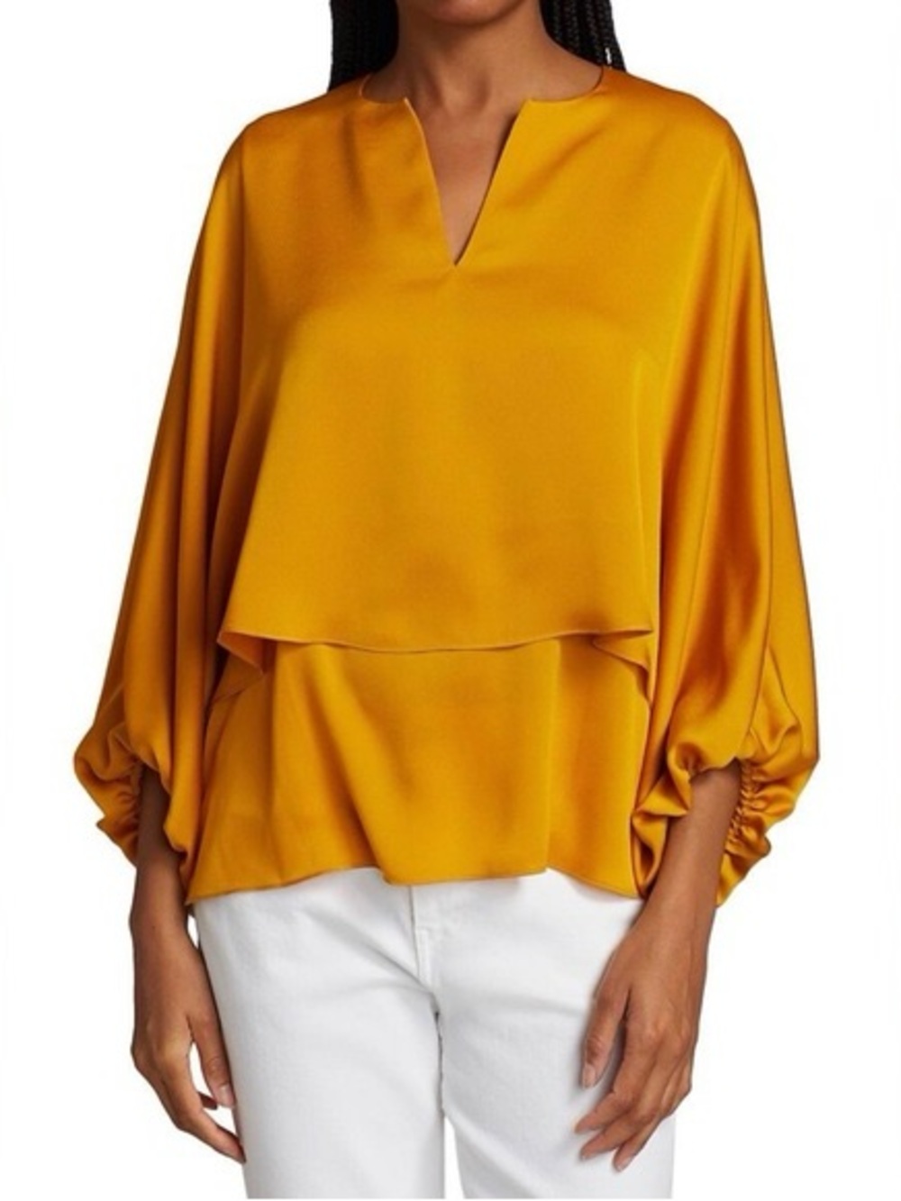 Lafayette 148 New York Golden Mustard Tiered V-Neck Blouse